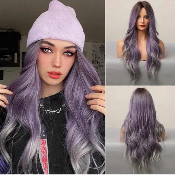 Hair | 26 Purple Middle Part Full Cap Wavy Ombre Wig New  display picture 3